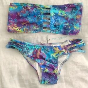 San Lorenzo Bandeau Bikini Set Teal Purple Size XL